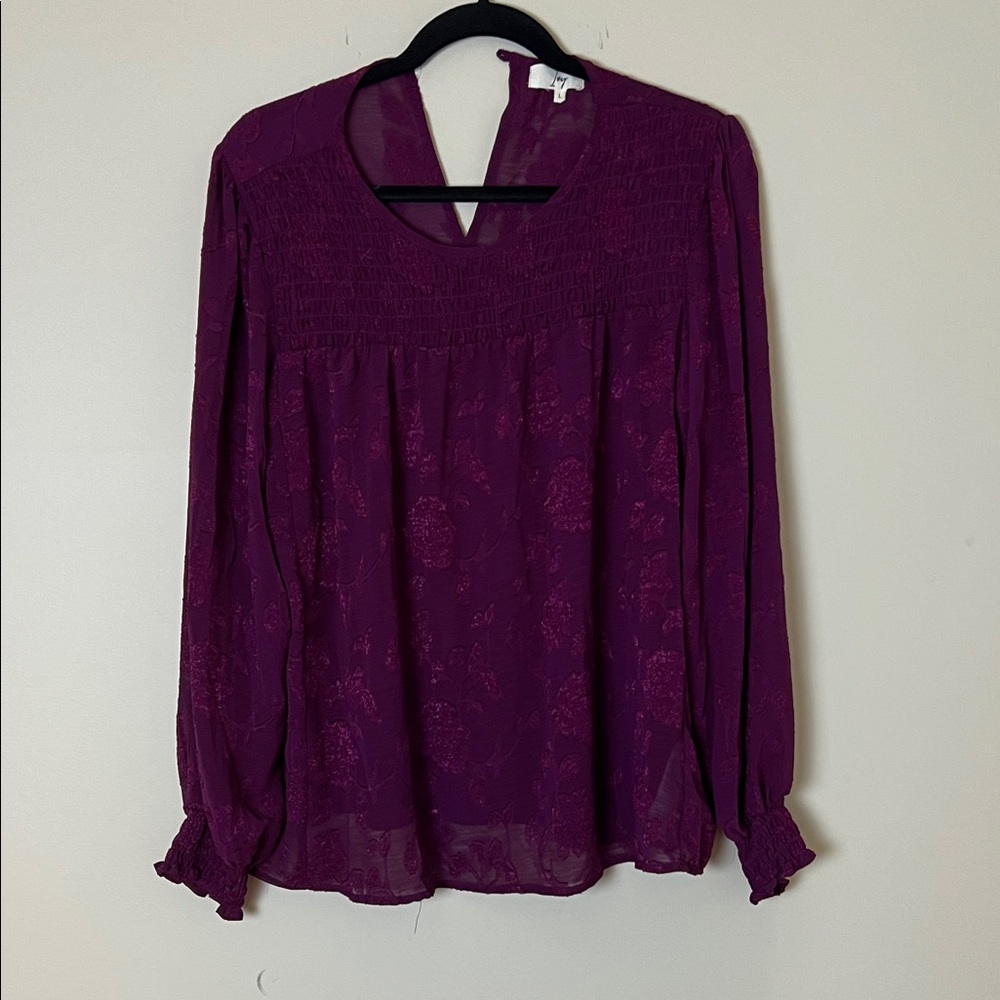 Ivy Women's Purple Blouse size L semi sheer aubergine